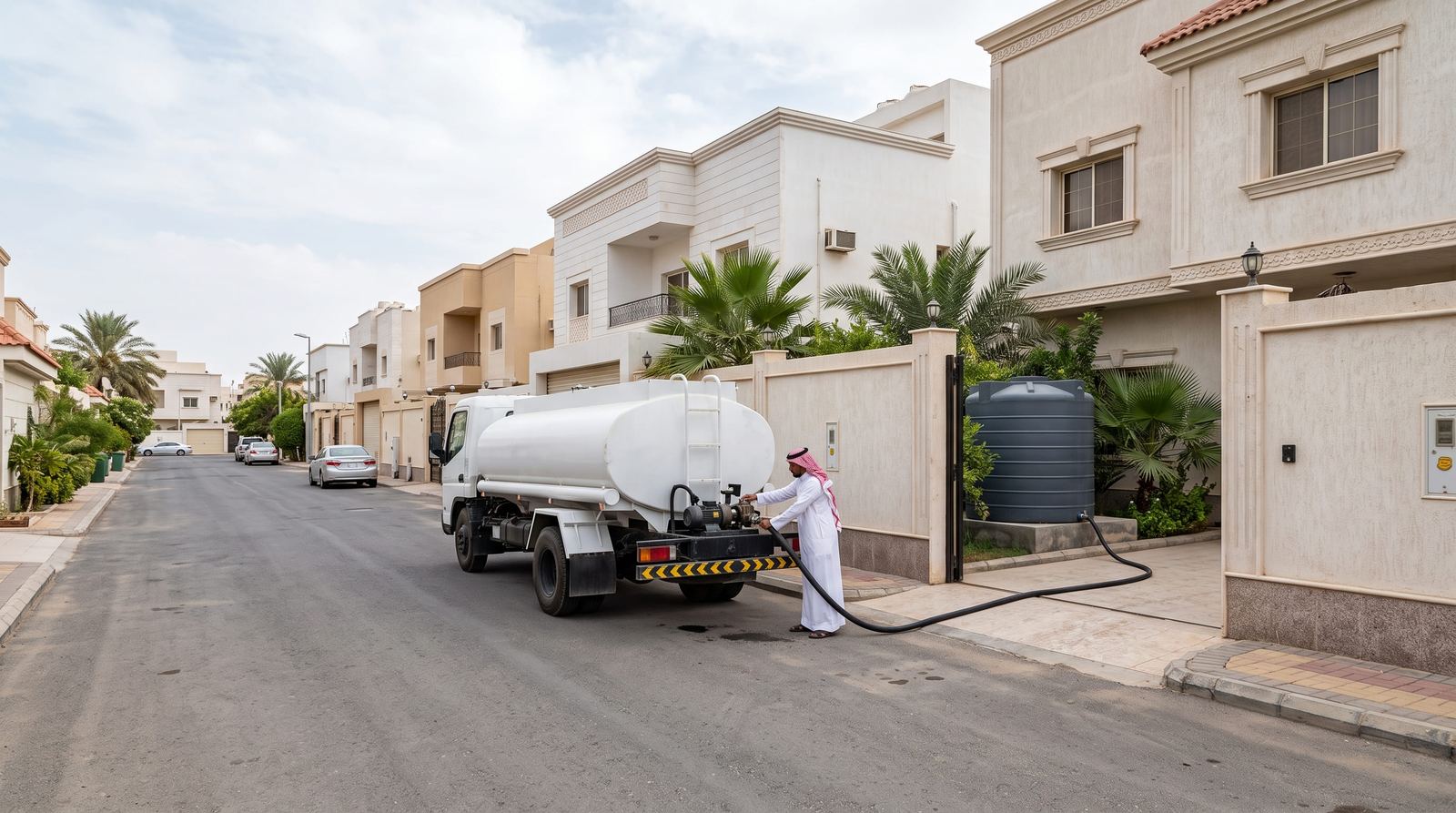 وايت ماء 7 طن في جدة أثناء تعبئة خزان منزل